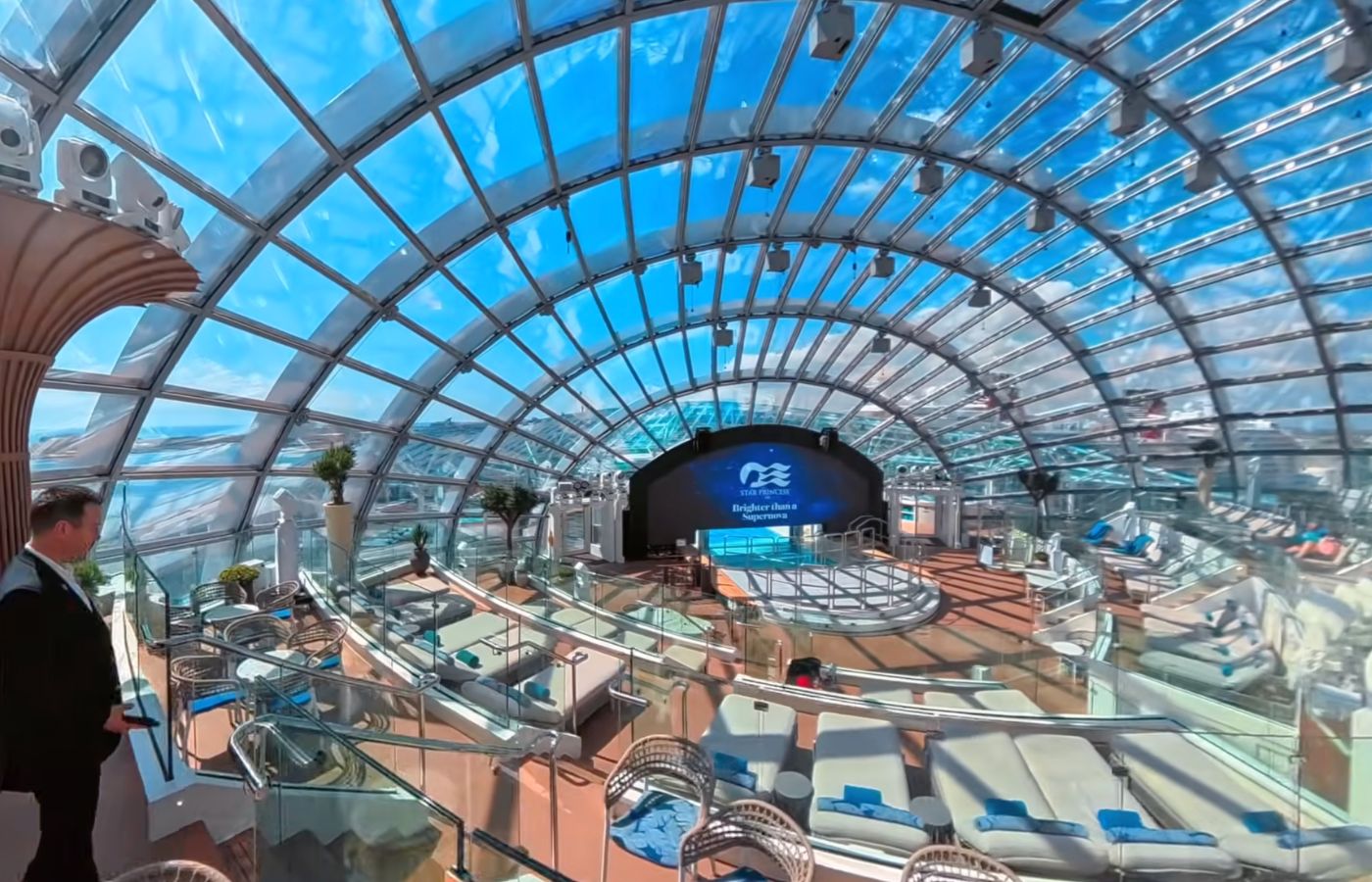 Contemporary multi-level interior aboard a new-generation ship